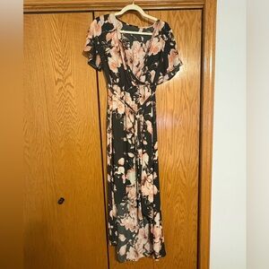 Tua Black and Pink Floral Maxi Dress